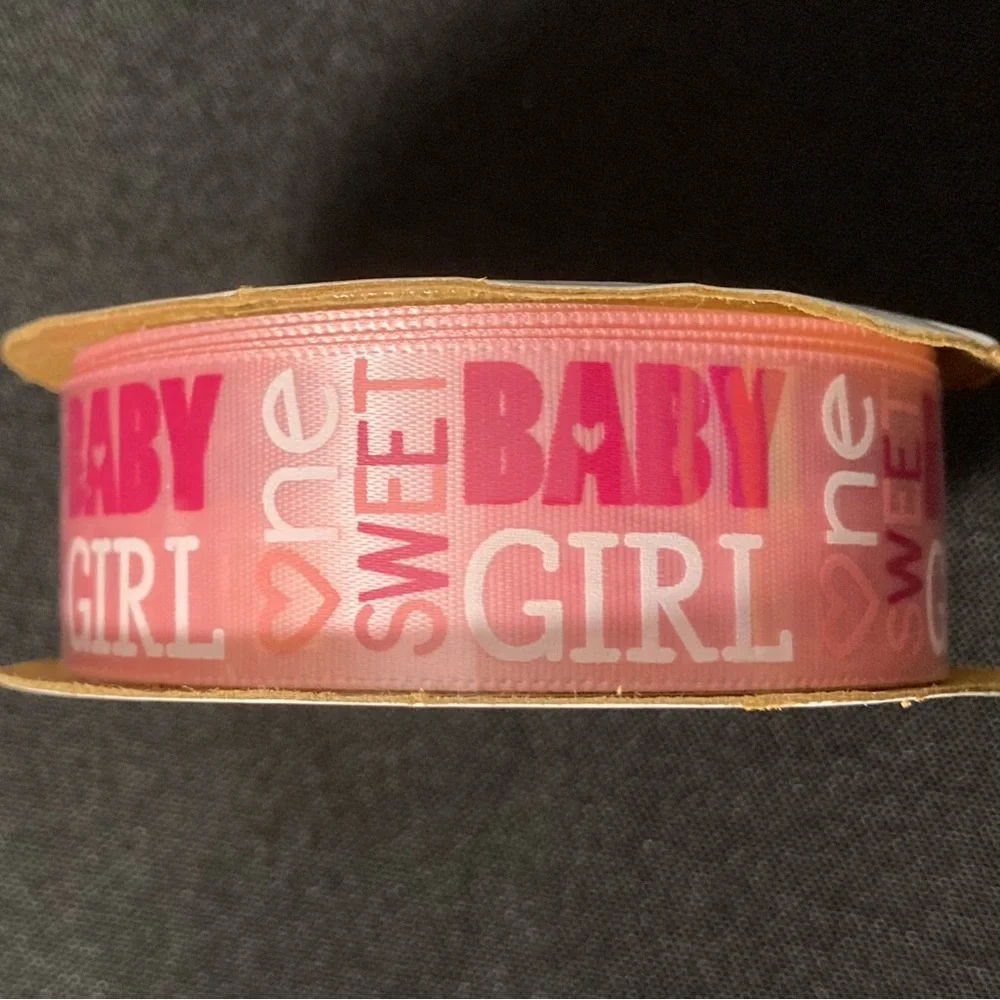 ⭐️ Offray One Sweet Baby Girl Pink Baby Shower Ribbon 7/8” x 108”